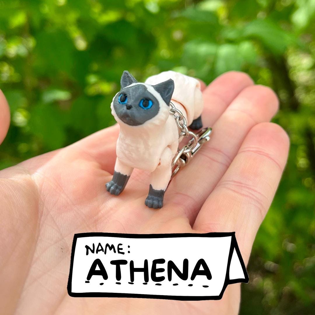 Articulated grey Siamese cat keychain