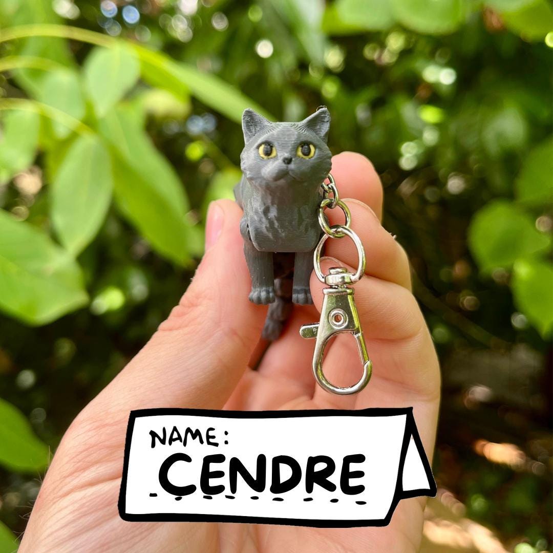 Articulated Chartreux cat keychain