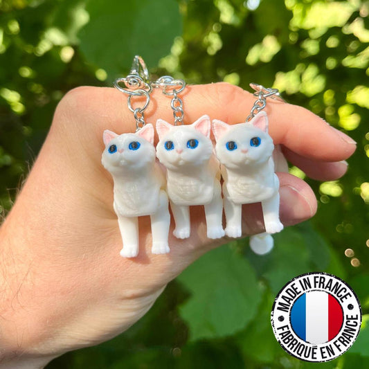 Porte-clés chat blanc articulé