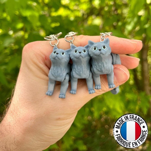 Porte-clés chat bleu russe articulé