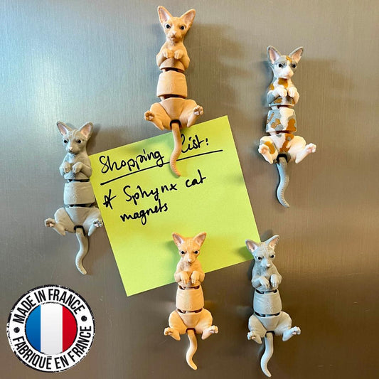 Aimants de réfrigérateur chats sphynx articulés