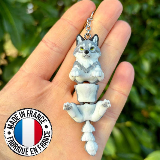 Porte-clés loup gris articulé