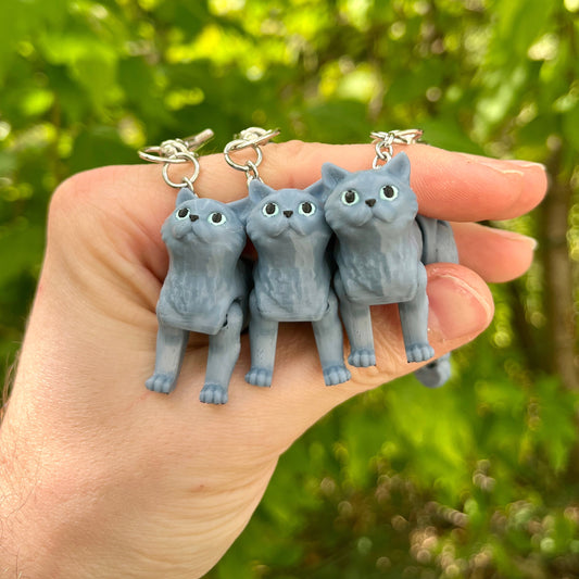 Articulated Russian Blue cat keyring