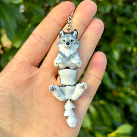 Articulated grey wolf keyring
