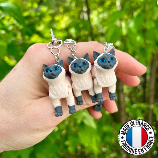 Porte-clés chat siamois gris articulé
