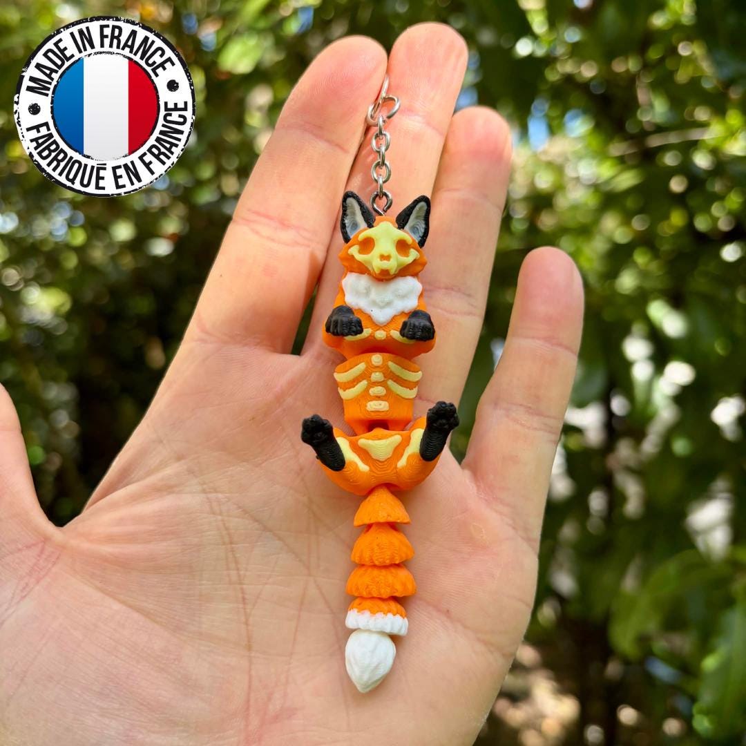 Articulated glow-in-the-dark skeleton fox keychain