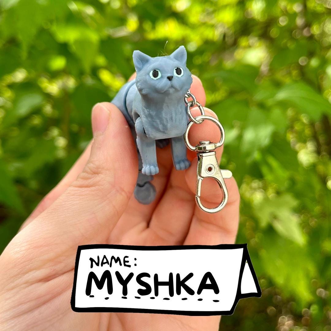 Articulated Russian Blue cat keyring